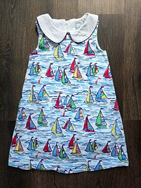 Classic Prep Childrenswear colorful nautical sailboat Peter Pan collar dress